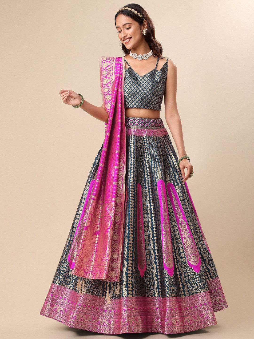 Lorenvalley Fashion Rama Ready to Wear Lehenga & Unstitched Blouse With Dupatta