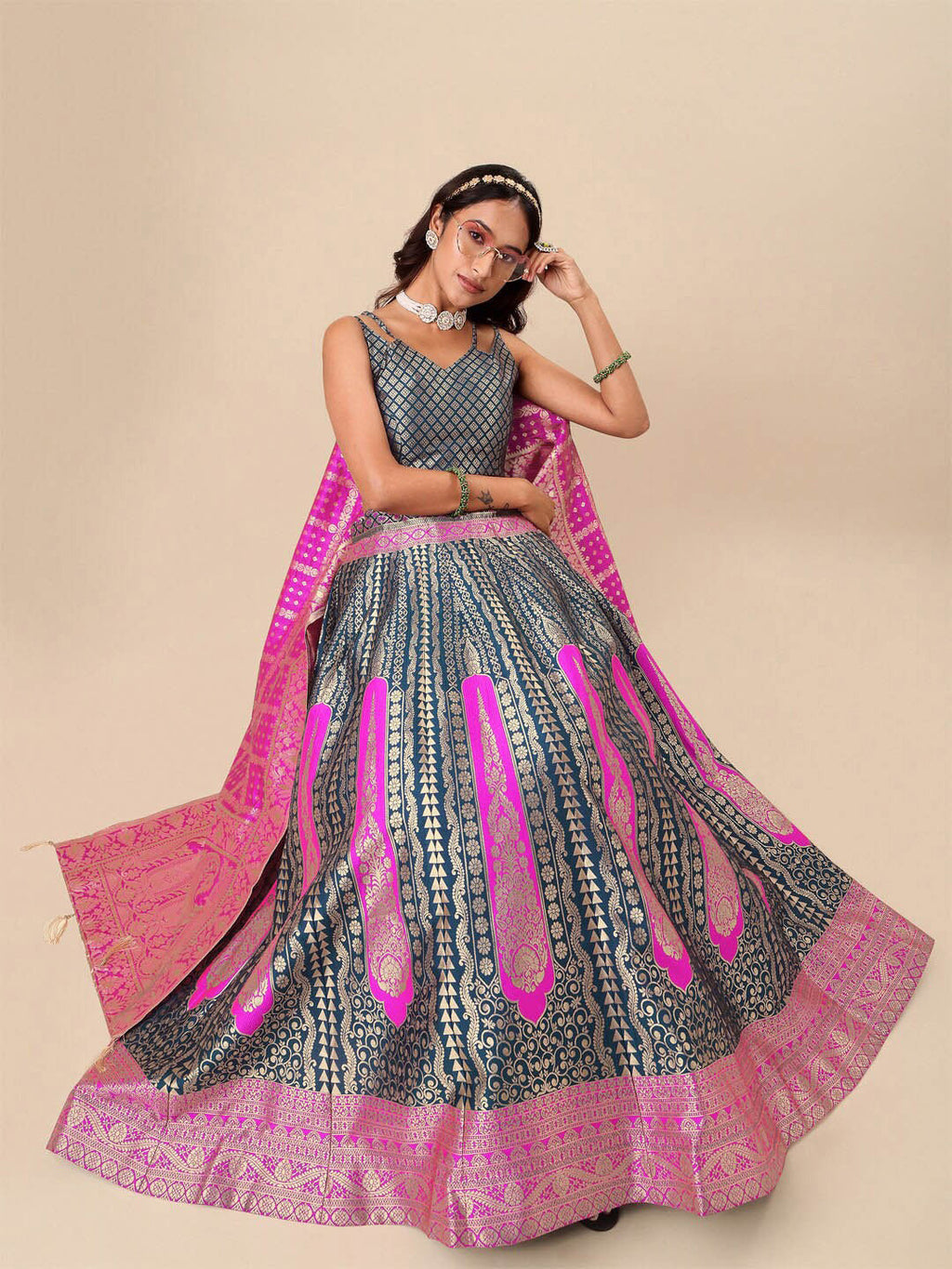Lorenvalley Fashion Rama Ready to Wear Lehenga & Unstitched Blouse With Dupatta