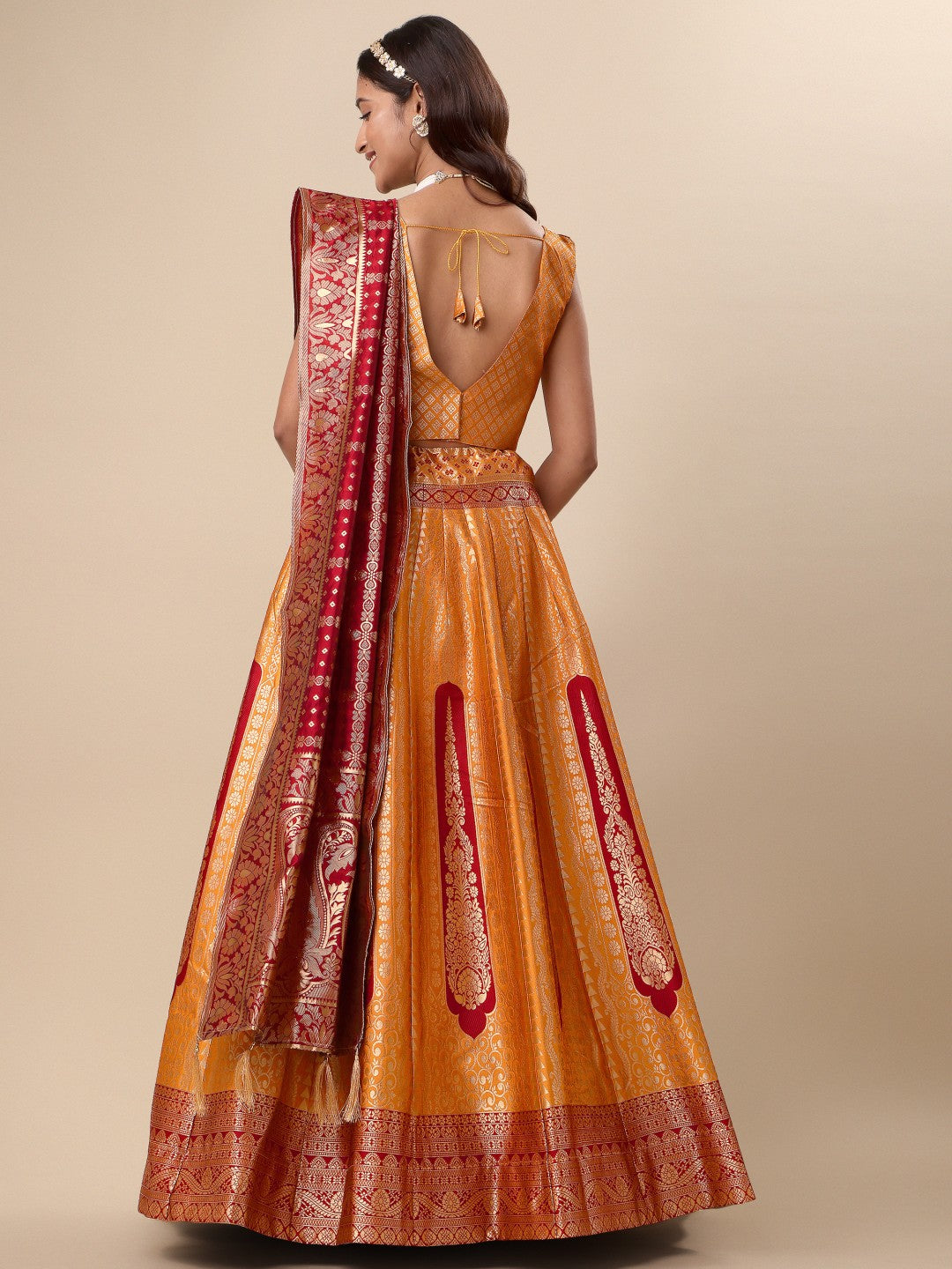 Lorenvalley Fashion Orange Ready to Wear Lehenga & Unstitched Blouse With Dupatta