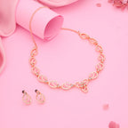 Tehzeeb Creationss Gold-Polished Choker White Stone Necklace With Stud Earrings