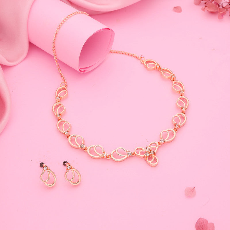 Tehzeeb Creationss Gold-Polished Choker White Stone Necklace With Stud Earrings