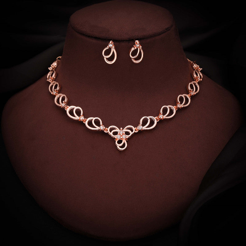 Tehzeeb Creationss Gold-Polished Choker White Stone Necklace With Stud Earrings