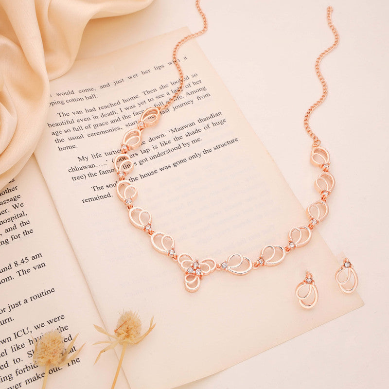 Tehzeeb Creationss Gold-Polished Choker White Stone Necklace With Stud Earrings