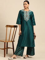 All About You Ethnic Motifs Embroidered Yoke Design Regular Sequinned Kurta with Palazzos