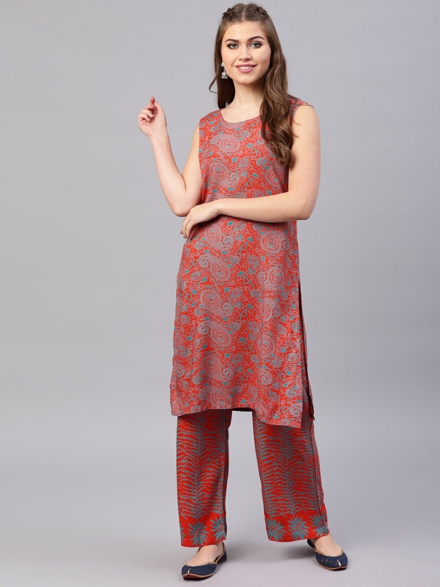Aks Women Paisley Printed Straight Kurta With Palazzos