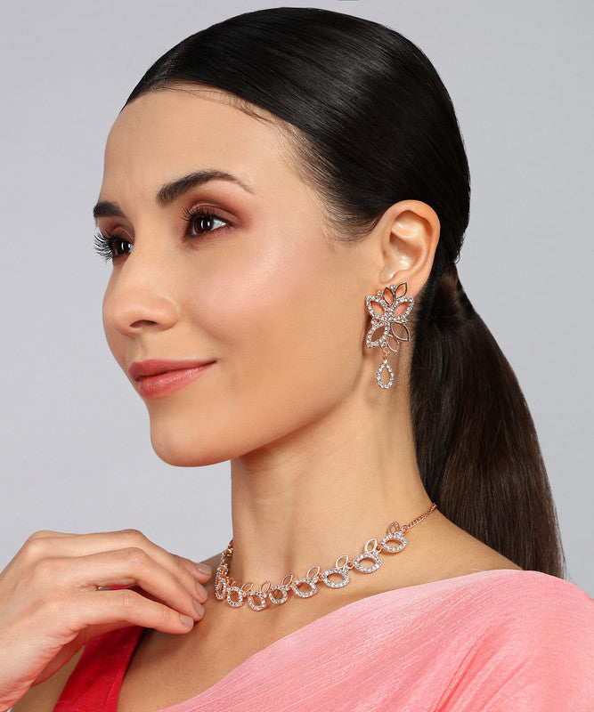 Tehzeeb Creationss Rose Gold-Polished Necklace With Stud