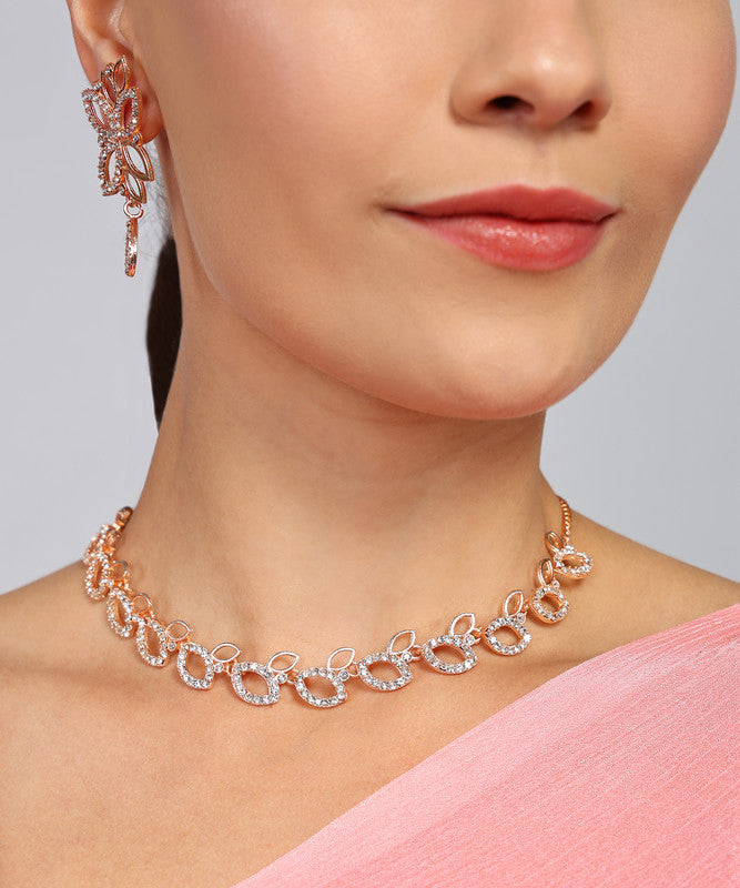 Tehzeeb Creationss Rose Gold-Polished Necklace With Stud