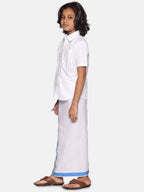 Sethukrishna Boys White Pure Cotton Shirt with Readymade Dhoti