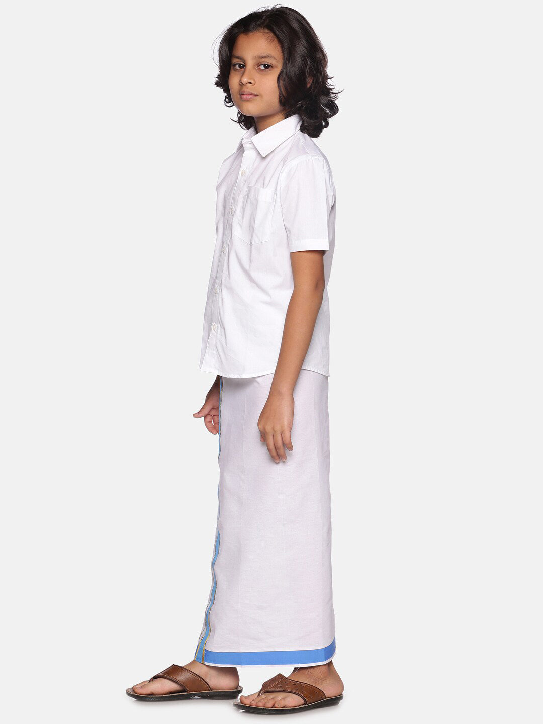 Sethukrishna Boys White Pure Cotton Shirt with Readymade Dhoti