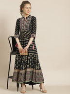 Juniper Womens Dark Blue Foil Printed Circular Maxi Dress With Yoke Embroidery - Distacart