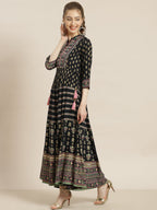 Juniper Womens Dark Blue Foil Printed Circular Maxi Dress With Yoke Embroidery - Distacart