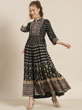 Juniper Womens Dark Blue Foil Printed Circular Maxi Dress With Yoke Embroidery - Distacart