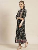 Juniper Womens Dark Blue Rayon Foil Printed Maxi Dress With Puff Sleeves And Button Closure - Distacart