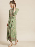 Juniper Womens Pistagreen Rayon Foil Printed Maxi Dress With Puff Sleeves And Button Closure - Distacart