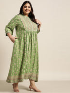 Juniper Women`s Pista Green Rayon Fusion Wear Printed A-line Dress - Distacart