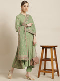 Juniper Womens Pistagreen Foil Printed Kurta Dress With Solid Pant And Printed Dupatta - Distacart