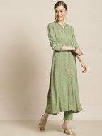 Juniper Womens Pistagreen Foil Printed Kurta Dress With Solid Pant And Printed Dupatta - Distacart