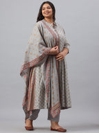 Juniper Women`s Grey Rayon Daily Wear Printed A-line Kurta Sets - Distacart