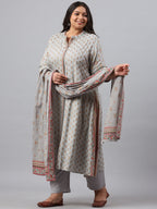 Juniper Women`s Grey Rayon Daily Wear Printed A-line Kurta Sets - Distacart