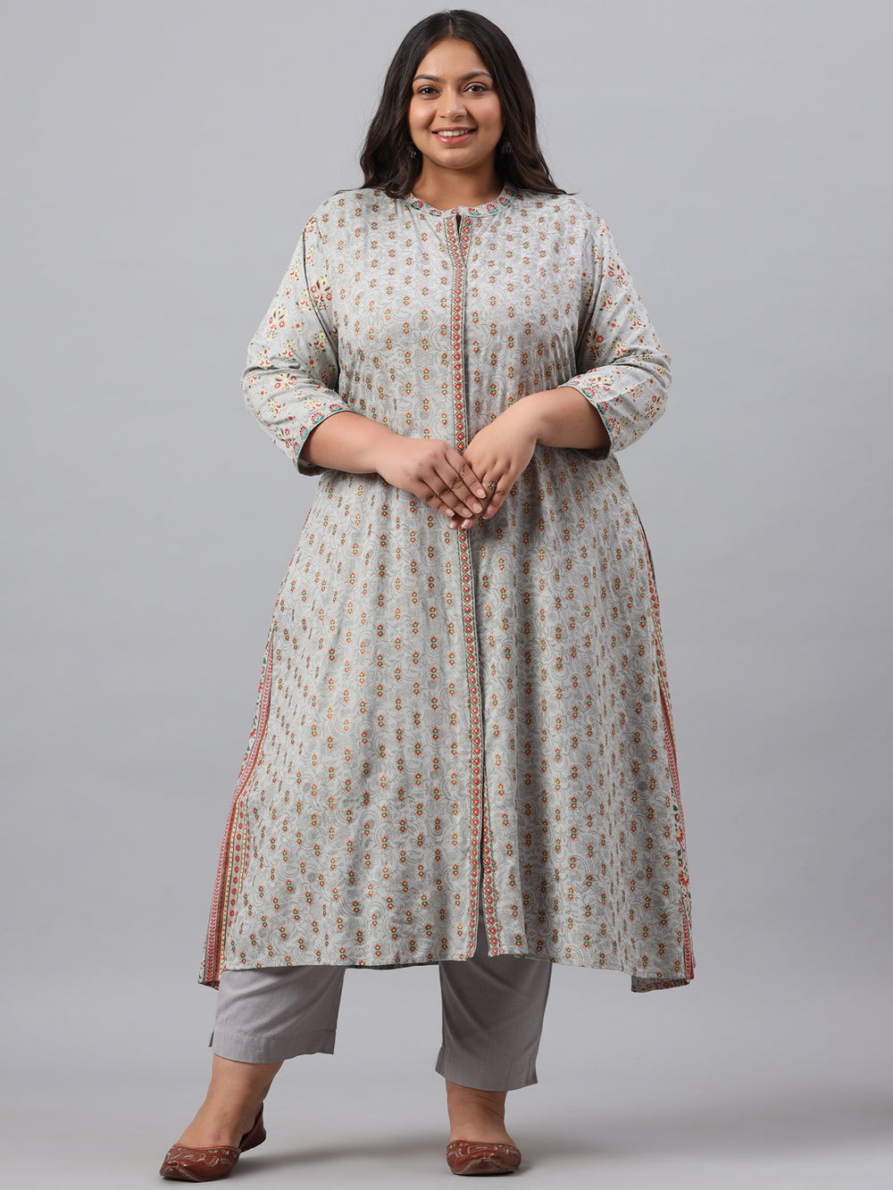 Juniper Women`s Grey Rayon Daily Wear Printed A-line Kurta Sets - Distacart