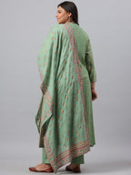 Juniper Women`s Pista Green Rayon Daily Wear Printed A-line Kurta Sets - Distacart
