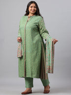 Juniper Women`s Pista Green Rayon Daily Wear Printed A-line Kurta Sets - Distacart