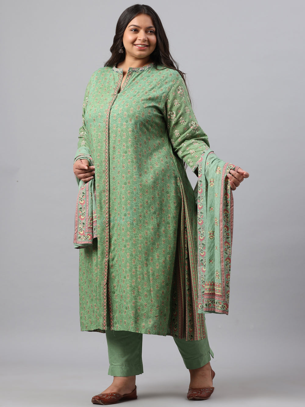 Juniper Women`s Pista Green Rayon Daily Wear Printed A-line Kurta Sets - Distacart