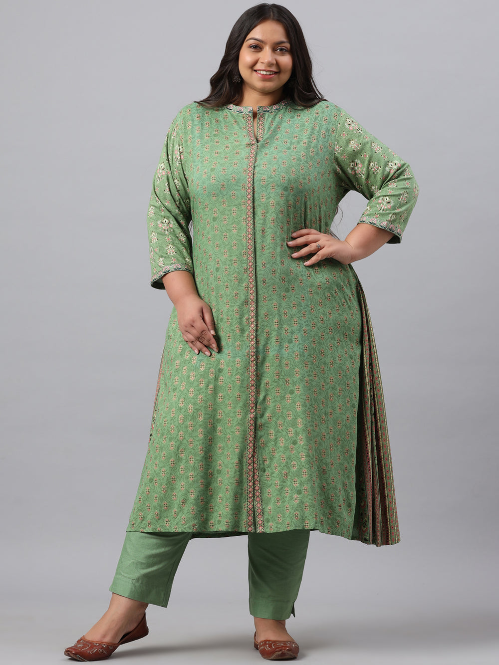 Juniper Women`s Pista Green Rayon Daily Wear Printed A-line Kurta Sets - Distacart