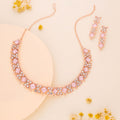 Tehzeeb Creations Rose Gold-Polished Baby Pink Choker Necklace With Dangle Earrings