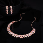 Tehzeeb Creations Rose Gold-Polished Baby Pink Choker Necklace With Dangle Earrings