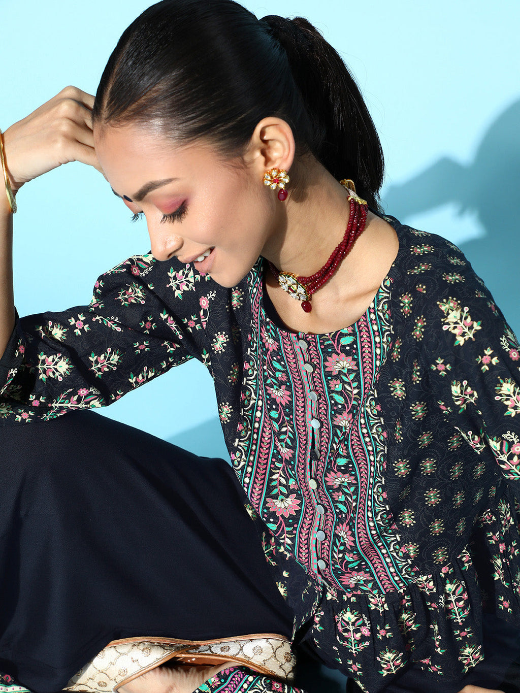 Juniper Womens Black Floral Printed Rayon Clothing Set - Distacart