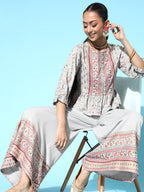 Juniper Womens Grey Floral Printed Rayon Clothing Set - Distacart