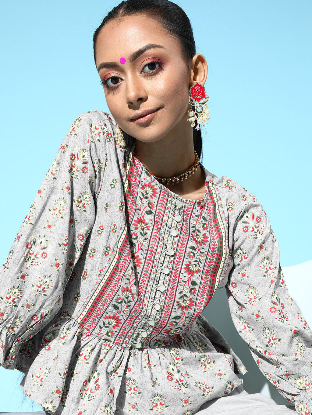 Juniper Womens Grey Floral Printed Rayon Clothing Set - Distacart