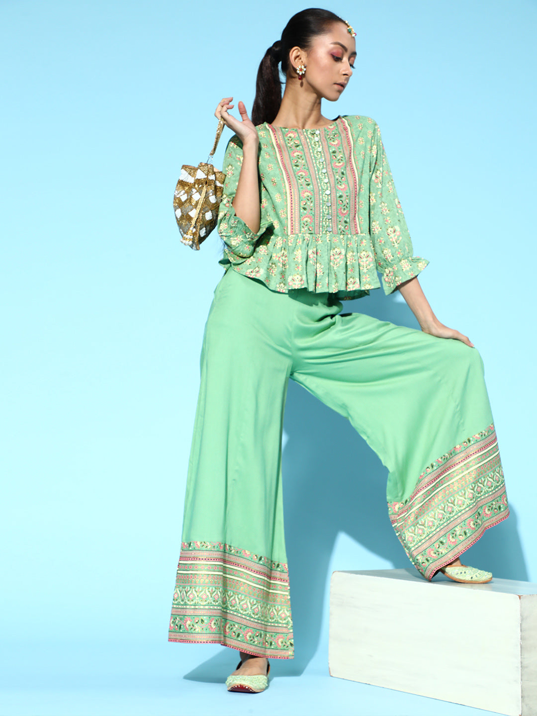 Juniper Womens Pistagreen Floral Printed Rayon Clothing Set - Distacart