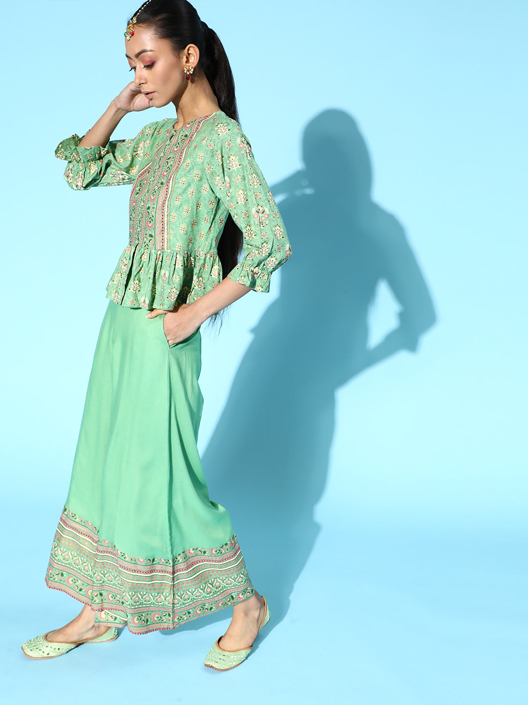 Juniper Womens Pistagreen Floral Printed Rayon Clothing Set - Distacart