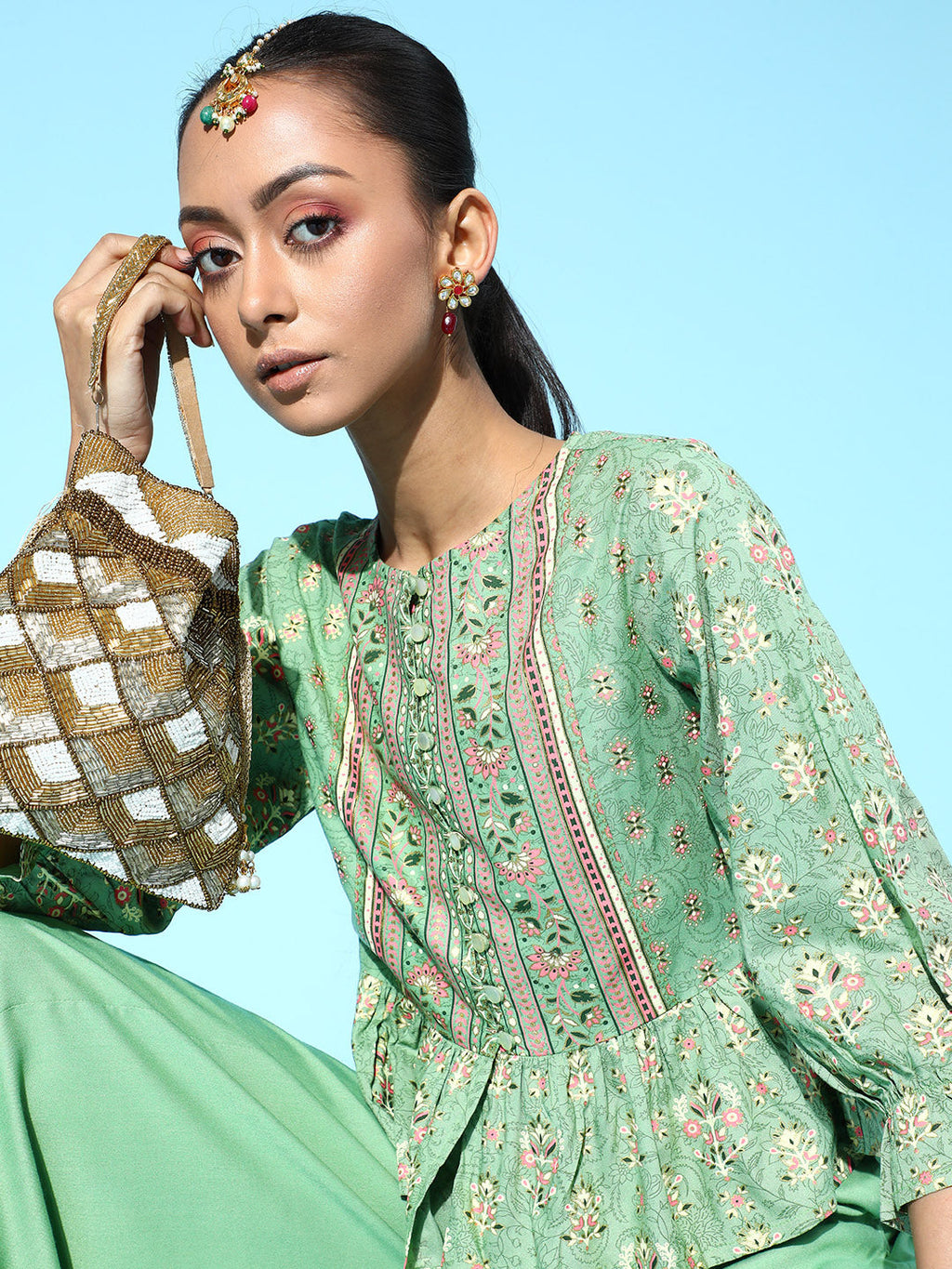 Juniper Womens Pistagreen Floral Printed Rayon Clothing Set - Distacart