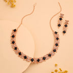 Tehzeeb Creations Rose Gold-Polished Black Choker Necklace With Dangle Earrings