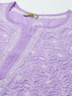 ADA Women Purple & White Ethnic Motifs Embroidered Chikankari Georgette Kurta