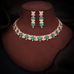 Tehzeeb Creations Rose Gold-Polished Green Choker Necklace With Dangle Earrings