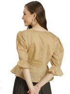 Juniper Women Gold Chanderi Silk Printed Peplum Blouse - Distacart