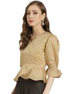Juniper Women Gold Chanderi Silk Printed Peplum Blouse - Distacart