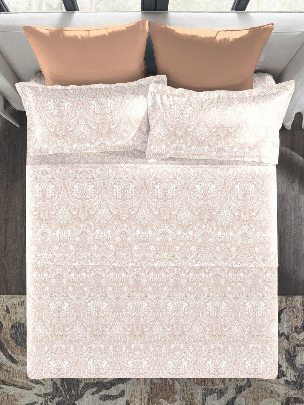 MYTRIDENT Nectarsoft Orange White Pure Cotton 400 TC King Bedsheet with 4 Pillow Covers