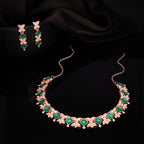 Tehzeeb Creations Rose Gold-Polished Green Choker Necklace With Dangle Earrings