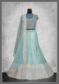 Sky Blue Net Embroidery & Thread Work Bridal lahenga Choli with Dupatta - Nimaya Pavitra Rista