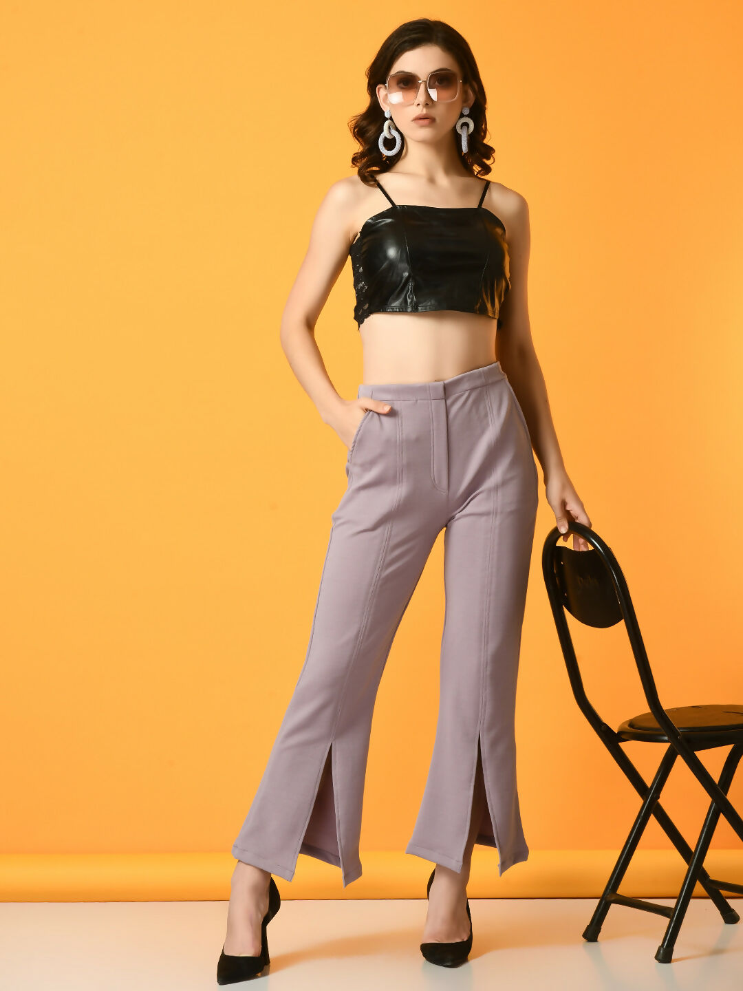 Myshka Women's Lavender Flared Party Trouser
