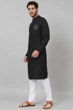 Coal Motif Embroidered Cotton Kurta by Hilo Design