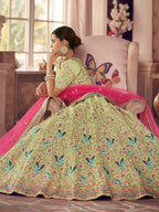 Myra Pista Green Art Silk Heavy Embroidered Lehenga