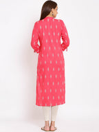 HERE&NOW Pink Mandarin Collar Ethnic Motifs Printed Pure Cotton Kurta
