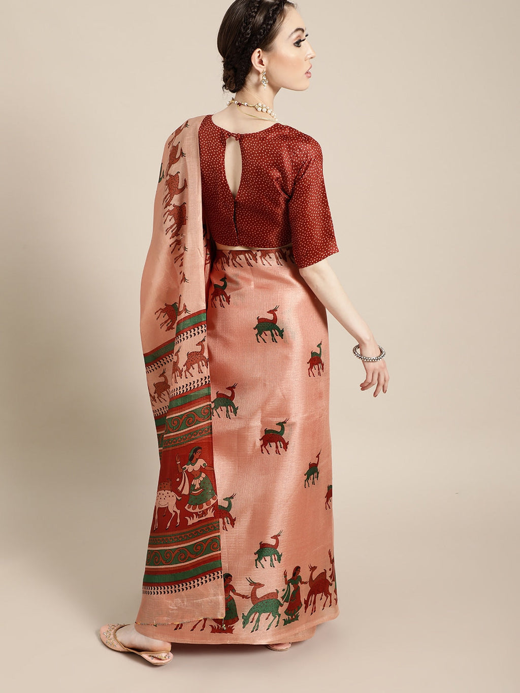 Saree Mall Saree Mall Trendy Peach and Maroon Art Silk Saree