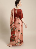 Saree Mall Saree Mall Trendy Peach and Maroon Art Silk Saree